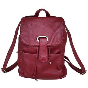 Amerileather Miles  (#1513-025) Leather Red Multi Pockets Versatile Backpack